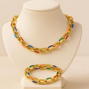 Anthropologie Gold and Blue Chain Necklace